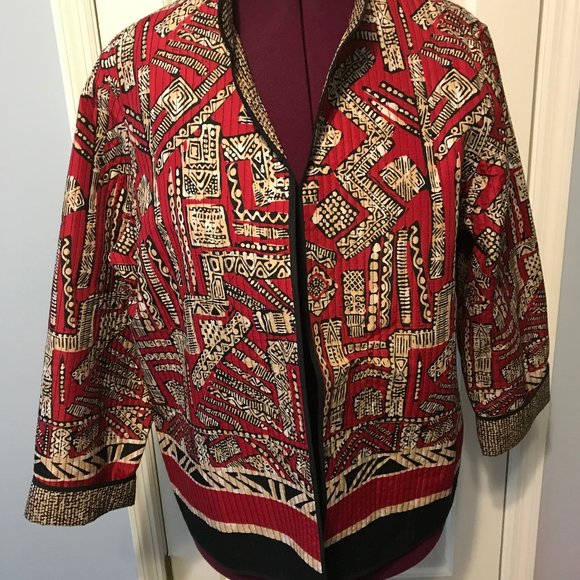 ALFRED DUNNER LADIES SIZE 18 OPEN FRONT JACKET LONG SLEEVES BLAZER ORIENTAL LOOK - Picture 1 of 3